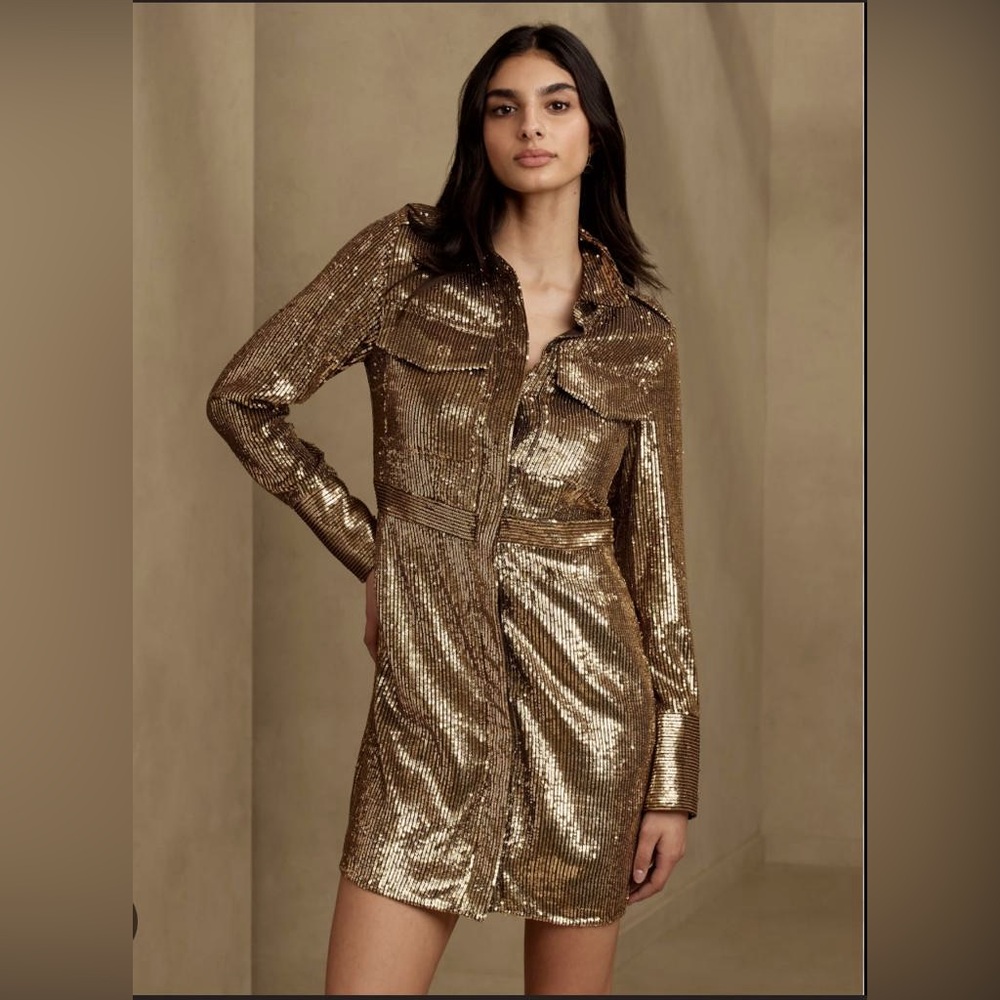 Banana Republic Gold Ulla Sequin Dress size 12 tall